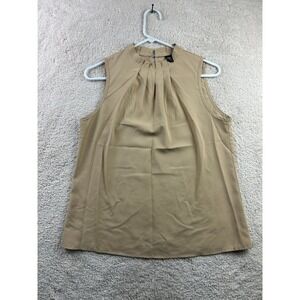 Niay Women's Top Medium Tan Sleeveless Pleated Neck Polyester